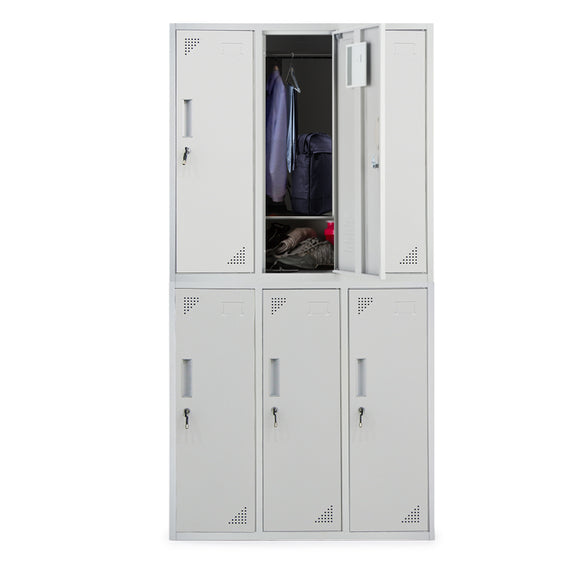 NNEMB 6 Door Metal Storage Cabinet Lockers for Gym Office-Grey