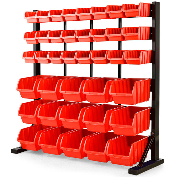NNEMB 39 Parts Bin Rack Storage System Floor Mount-Red