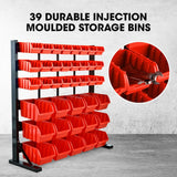 NNEMB 39 Parts Bin Rack Storage System Floor Mount-Red