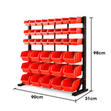 NNEMB 39 Parts Bin Rack Storage System Floor Mount-Red