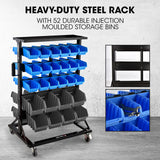 NNEMB 52 Parts Bin Rack Storage System Mobile Double-Sided-Blue