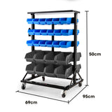 NNEMB 52 Parts Bin Rack Storage System Mobile Double-Sided-Blue