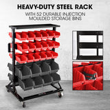 NNEMB 52 Parts Bin Rack Storage System Mobile Double-Sided-Red