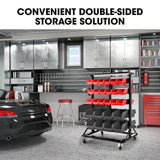 NNEMB 52 Parts Bin Rack Storage System Mobile Double-Sided-Red