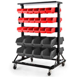 NNEMB 52 Parts Bin Rack Storage System Mobile Double-Sided-Red