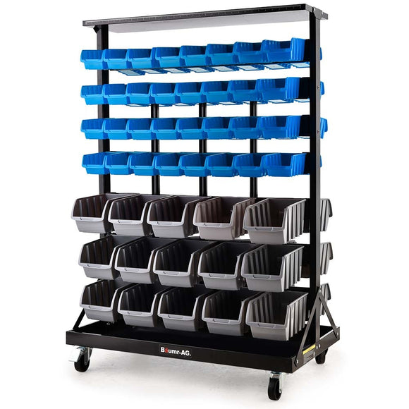 NNEMB 94 Parts Bin Rack Storage System Mobile Double-Sided-Blue