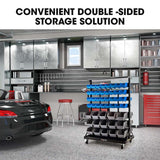 NNEMB 94 Parts Bin Rack Storage System Mobile Double-Sided-Blue