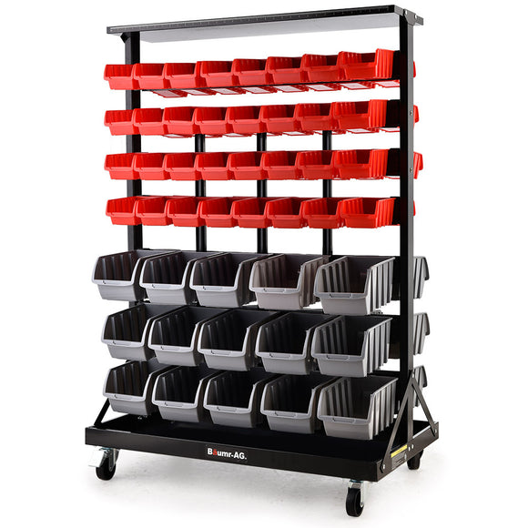 NNEMB 94 Parts Bin Rack Storage System Mobile Double-Sided-Red