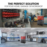 NNEMB 94 Parts Bin Rack Storage System Mobile Double-Sided-Red