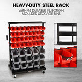 NNEMB 94 Parts Bin Rack Storage System Mobile Double-Sided-Red