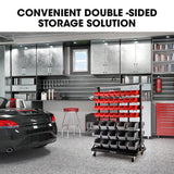 NNEMB 94 Parts Bin Rack Storage System Mobile Double-Sided-Red