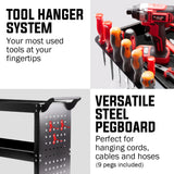 NNEMB 3-Tier Steel Tool Trolley Cart-for Workshop-Mechanic-with Pegboard-Screwdriver Bay-Black