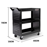 NNEMB 3-Tier Steel Tool Trolley Cart-for Workshop-Mechanic-with Pegboard-Screwdriver Bay-Black