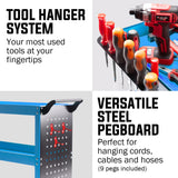 NNEMB 3-Tier Steel Tool Trolley Cart-for Workshop-Mechanic-with Pegboard-Screwdriver Bay-Blue