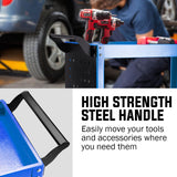 NNEMB 3-Tier Steel Tool Trolley Cart-for Workshop-Mechanic-with Pegboard-Screwdriver Bay-Blue