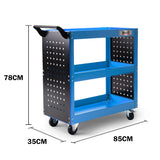 NNEMB 3-Tier Steel Tool Trolley Cart-for Workshop-Mechanic-with Pegboard-Screwdriver Bay-Blue