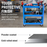 NNEMB 3-Tier Steel Tool Trolley Cart-for Workshop-Mechanic-with Pegboard-Screwdriver Bay-Blue