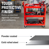 NNEMB 3-Tier Steel Tool Trolley Cart for Workshop-Mechanic-with Pegboard-Screwdriver Bay-Red
