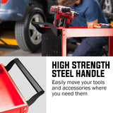 NNEMB 3-Tier Steel Tool Trolley Cart for Workshop-Mechanic-with Pegboard-Screwdriver Bay-Red