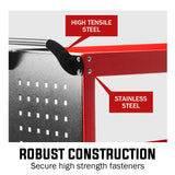 NNEMB 3-Tier Steel Tool Trolley Cart for Workshop-Mechanic-with Pegboard-Screwdriver Bay-Red