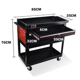 NNEMB 3-Tier Steel Tool Trolley Cart-for Workshop-Mechanic-with Drawer-Pegboard-Screwdriver Bay-Black/Red