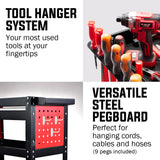 NNEMB 3-Tier Steel Tool Trolley Cart-for Workshop-Mechanic-with Drawer-Pegboard-Screwdriver Bay-Black/Red