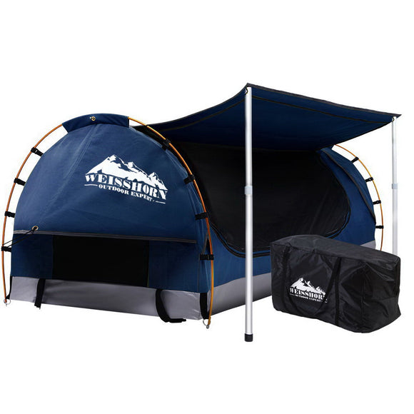 NNEDSZ Double Swag Camping Swags Canvas Free Standing Dome Tent Dark Blue with 7CM Mattress