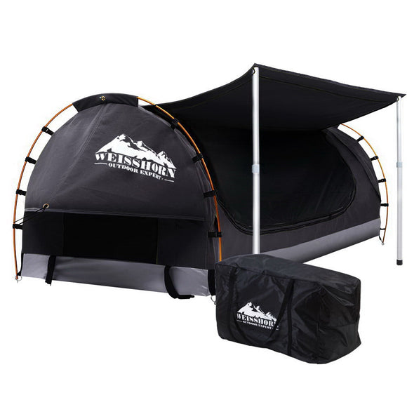 NNEDSZ Double Swag Camping Swags Canvas Free Standing Dome Tent Dark Grey