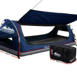 NNEDSZ Swag King Single Camping Swags Canvas Free Standing Dome Tent Dark Blue with 7CM Mattress