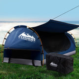NNEDSZ Swag King Single Camping Swags Canvas Free Standing Dome Tent Dark Blue with 7CM Mattress