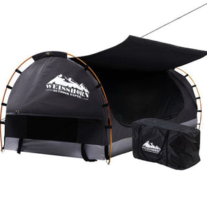 NNEDSZ Swag King Single Camping Swags Canvas Free Standing Dome Tent Dark Grey with 7CM Mattress