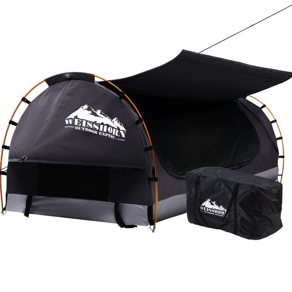 NNEDSZ Swag King Single Camping Swags Canvas Free Standing Dome Tent Dark Grey with 7CM Mattress