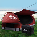 NNEDSZ Swag King Single Camping Swags Canvas Free Standing Dome Tent Red with 7CM Mattress
