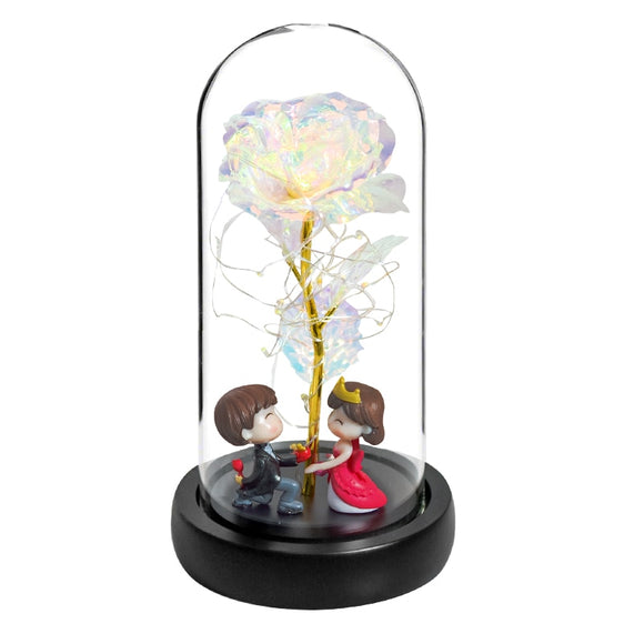NNEOBA Valentine Gift Beauty and The Beast Preserved Roses In Glass Galaxy Rose Flower LED Light Artificial Flower Gift for Women Girls