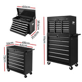 NNEDSZ 15 Drawers Tool Box Chest Trolley Cabinet Garage Storage Boxes Organizer Black