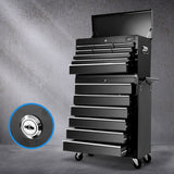 NNEDSZ 15 Drawers Tool Box Chest Trolley Cabinet Garage Storage Boxes Organizer Black