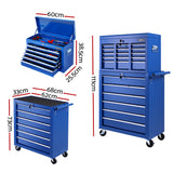 NNEDSZ 15 Drawers Tool Box Chest Trolley Cabinet Garage Storage Boxes Organizer Blue