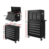 NNEDSZ Tool Box Chest Trolley 16 Drawers Cabinet Cart Garage Toolbox Black