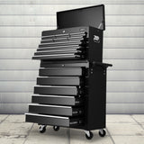 NNEDSZ Tool Box Chest Trolley 16 Drawers Cabinet Cart Garage Toolbox Black