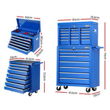 NNEDSZ Tool Chest and Trolley Box Cabinet 16 Drawers Cart Garage Storage Blue