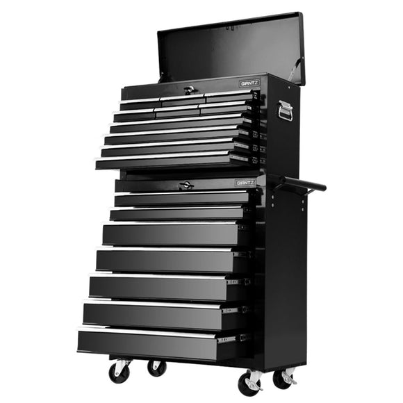 NNEDSZ 17 Drawers Tool Box Trolley Chest Cabinet Cart Garage Mechanic Toolbox Black