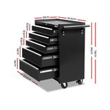 NNEDSZ 5 Drawer Mechanic Tool Box Storage Trolley - Black