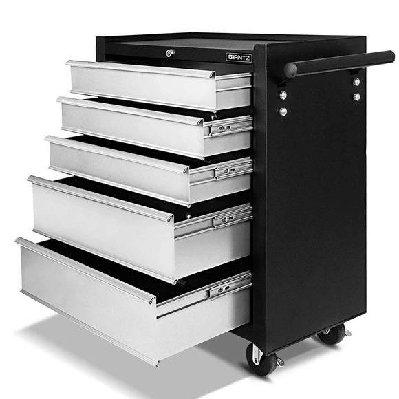 NNEDSZ 5 Drawer Mechanic Tool Box Storage Trolley - Black & Grey