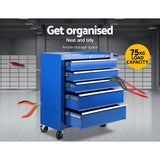 NNEDSZ 5 Drawer Mechanic Tool Box Storage Trolley - Blue