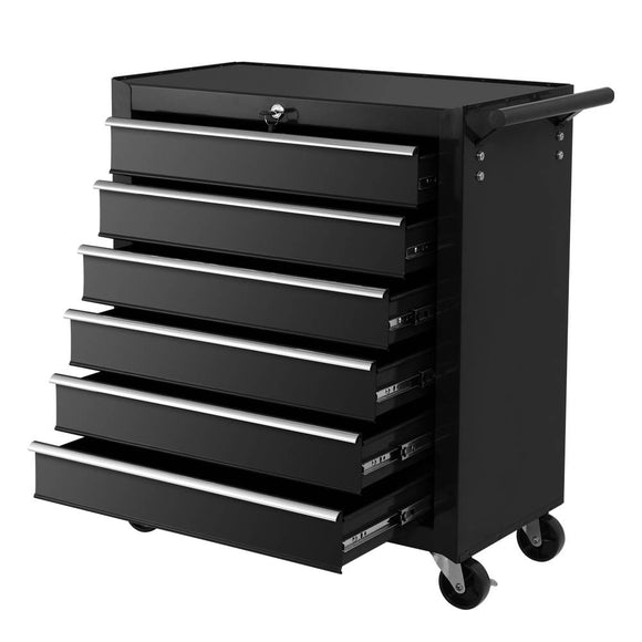 NNEDSZ Tool Box Trolley Chest Cabinet 6 Drawers Cart Garage Toolbox Set Black
