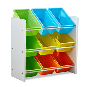 NNEIDS 9 Bins Kids Toy Box Bookshelf Organiser Display Shelf Storage Rack Drawer