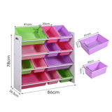 NNEIDS 12Bins Kids Toy Box Bookshelf Organiser Display Shelf Storage Rack Drawer