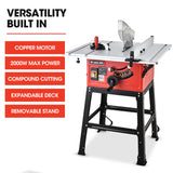 NNEMB 2000W 254mm Corded Table Saw with Stand-Extendable-Laser Guide