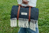 NNEKGE Riley Picnic Rug with Reusable Faux Leather Belt (Navy)