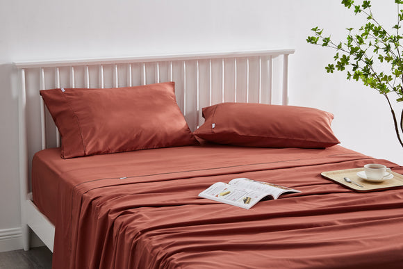 NNEKG Brooklyn Bamboo Cotton Bed Sheet Set (Rust Single)